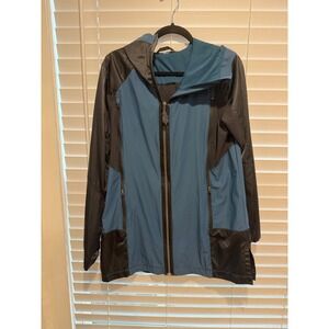 Lululemon Hooded Windbreaker Jacket Teal Blue Black Colorblock Full Zip Size 10